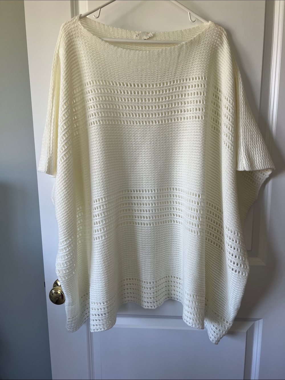Open-Knit Cream Poncho Sweater